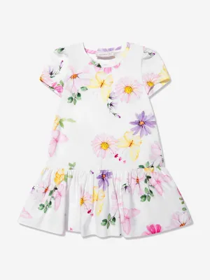 Monnalisa Girls Floral Print Jersey Dress in White