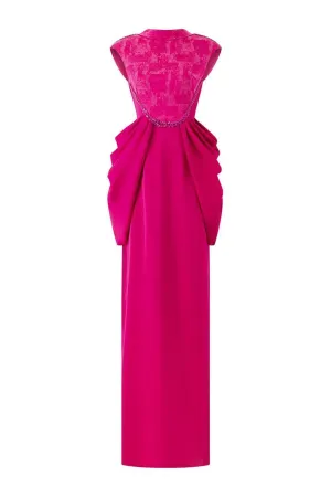 Muse Sheath Cap Sleeved Satin Floor Length Dress