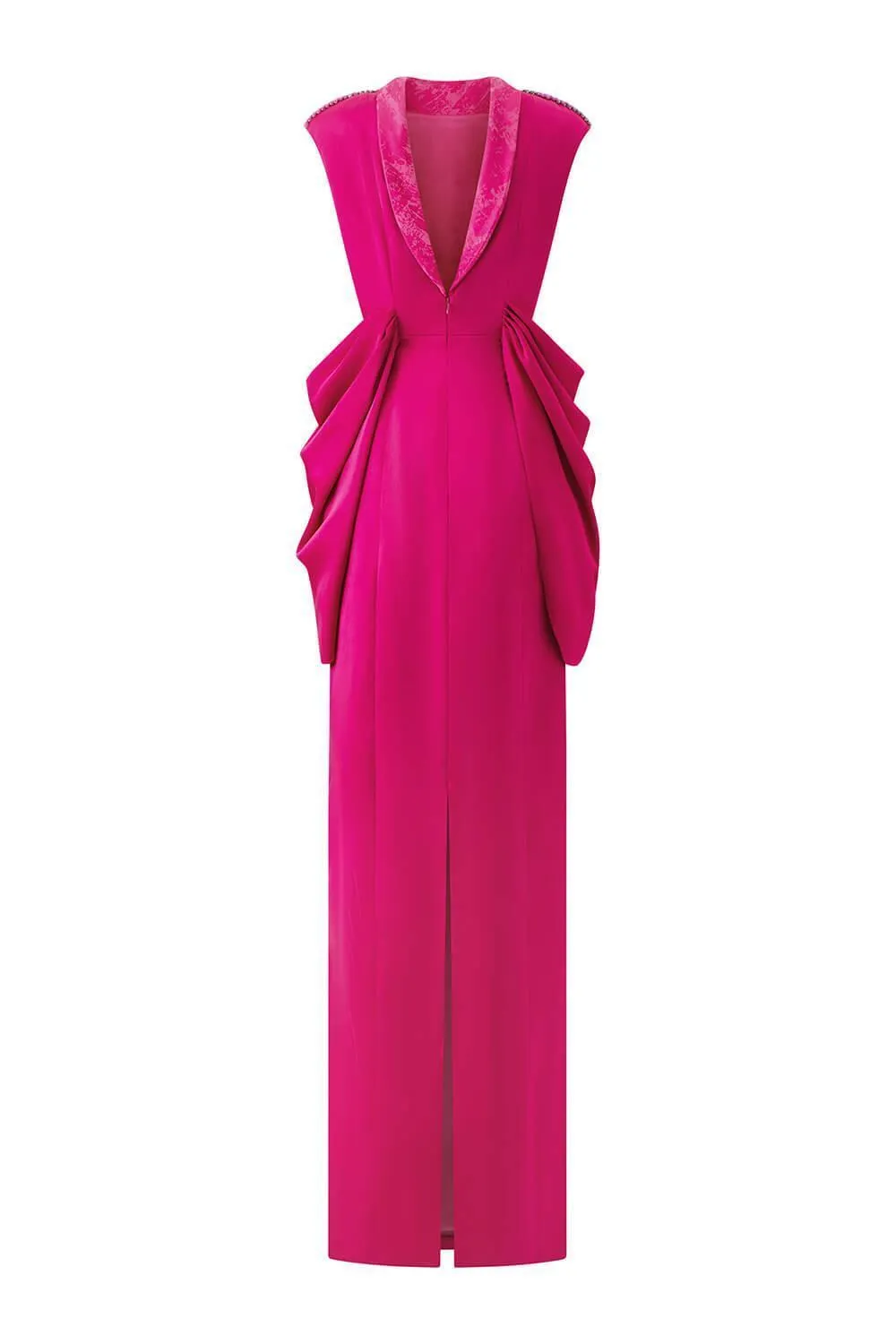 Muse Sheath Cap Sleeved Satin Floor Length Dress