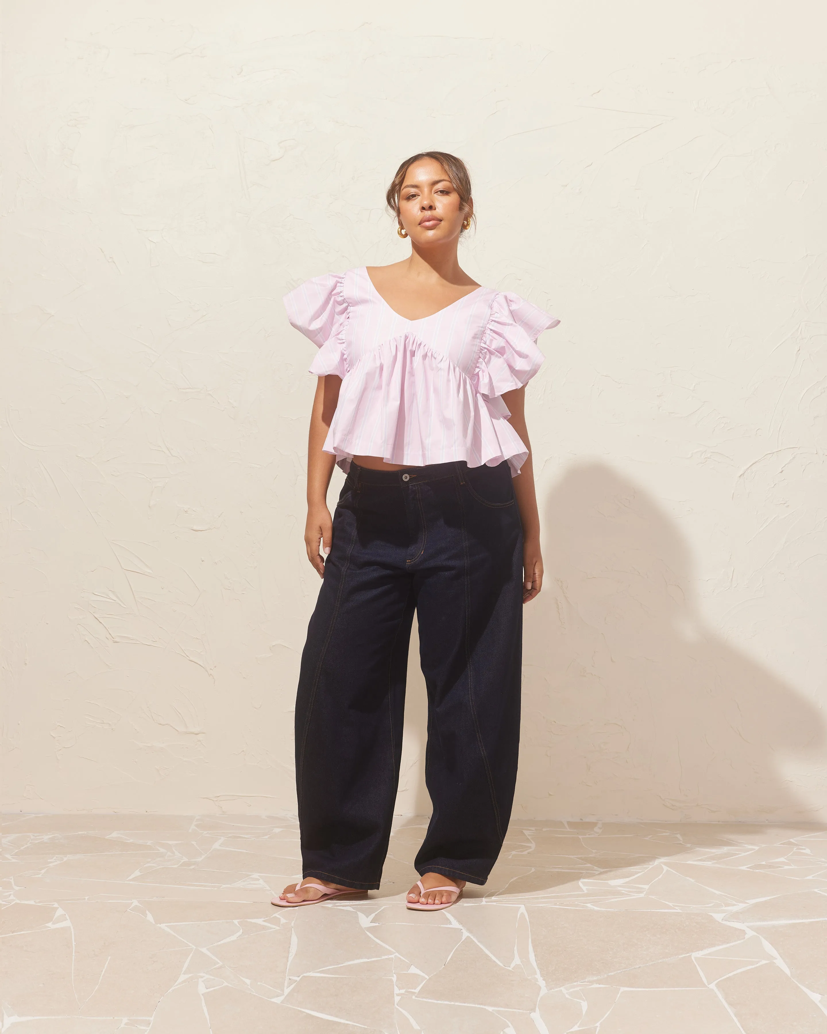 NONI RUFFLE TOP LILAC CANDY STRIPE