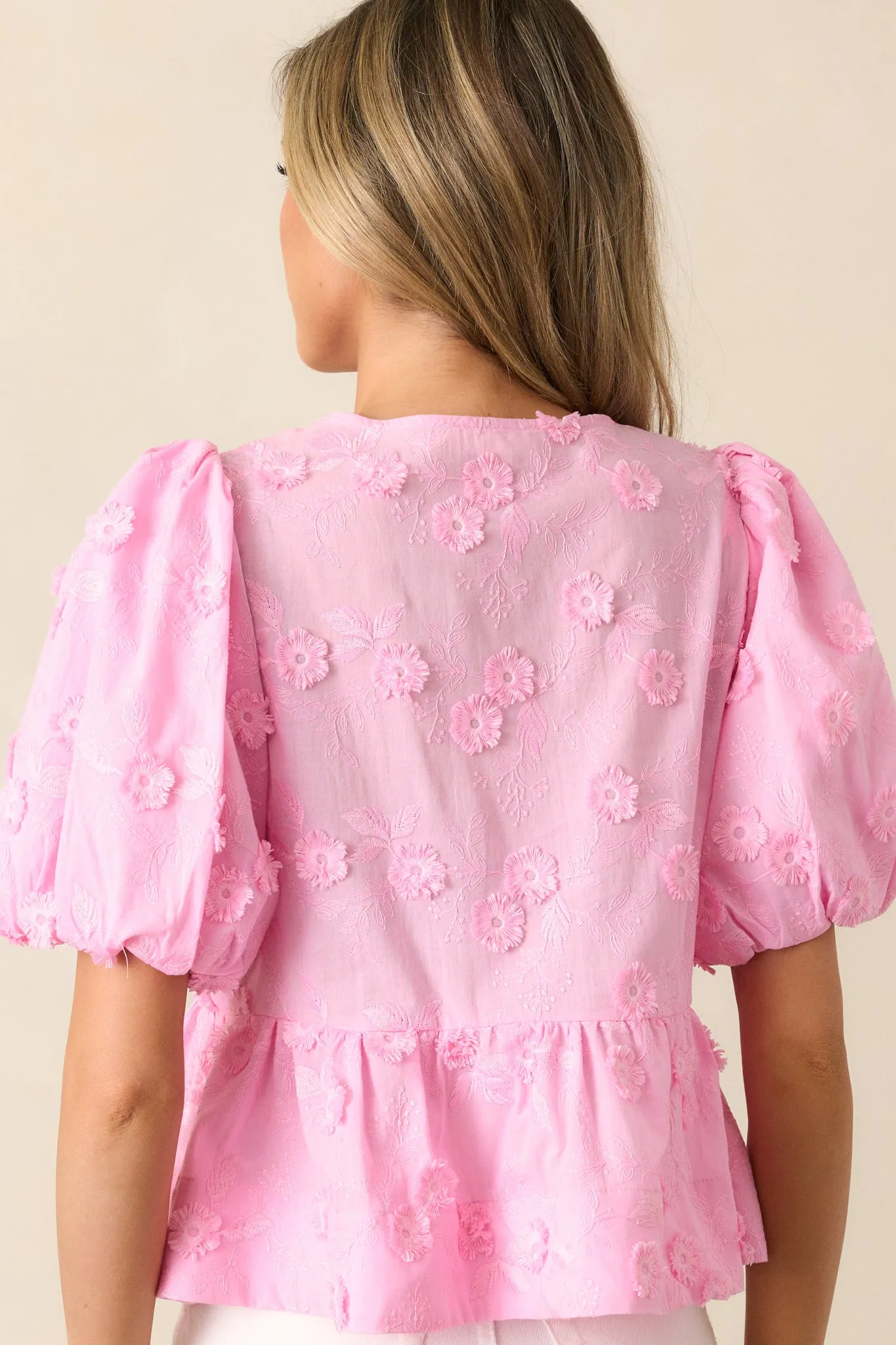 Picnic At Sunset Pink Floral Embroidered Blouse