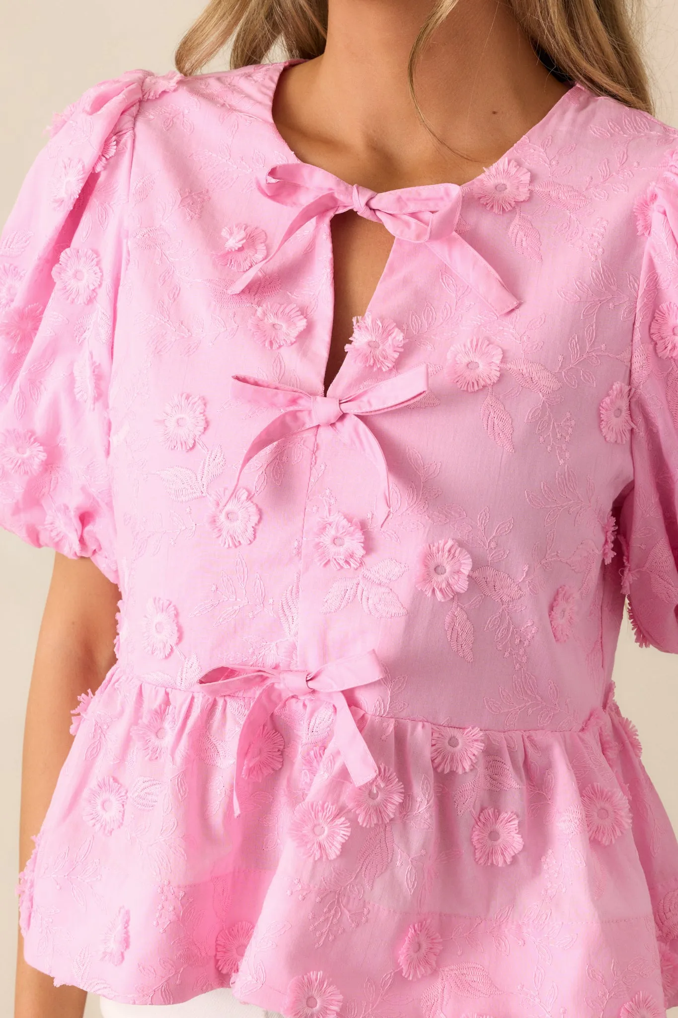 Picnic At Sunset Pink Floral Embroidered Blouse