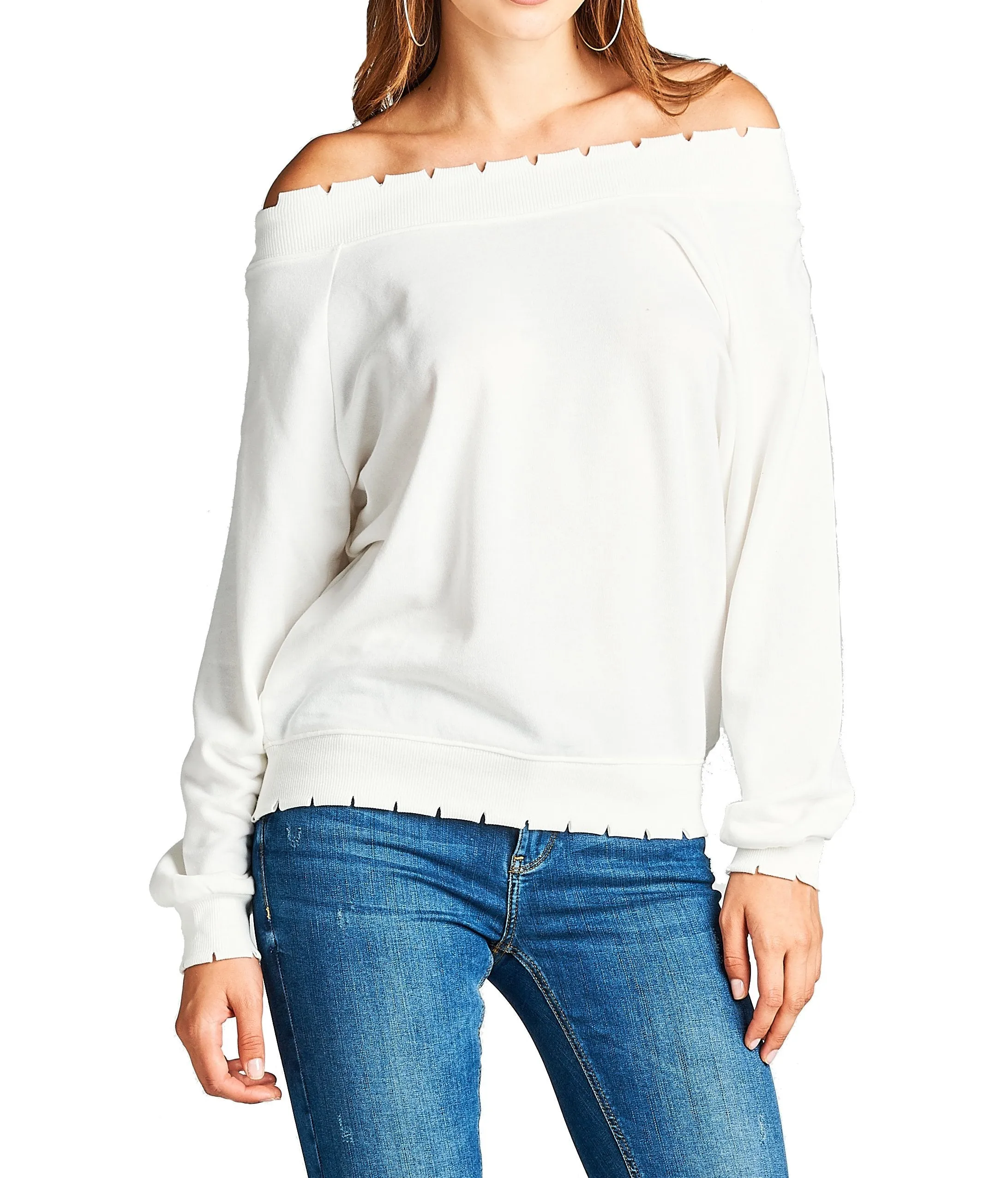 Plain Oversized Long Sleeve Lightly Distressed Ribbed Hem Knit Pullover Sweater Top