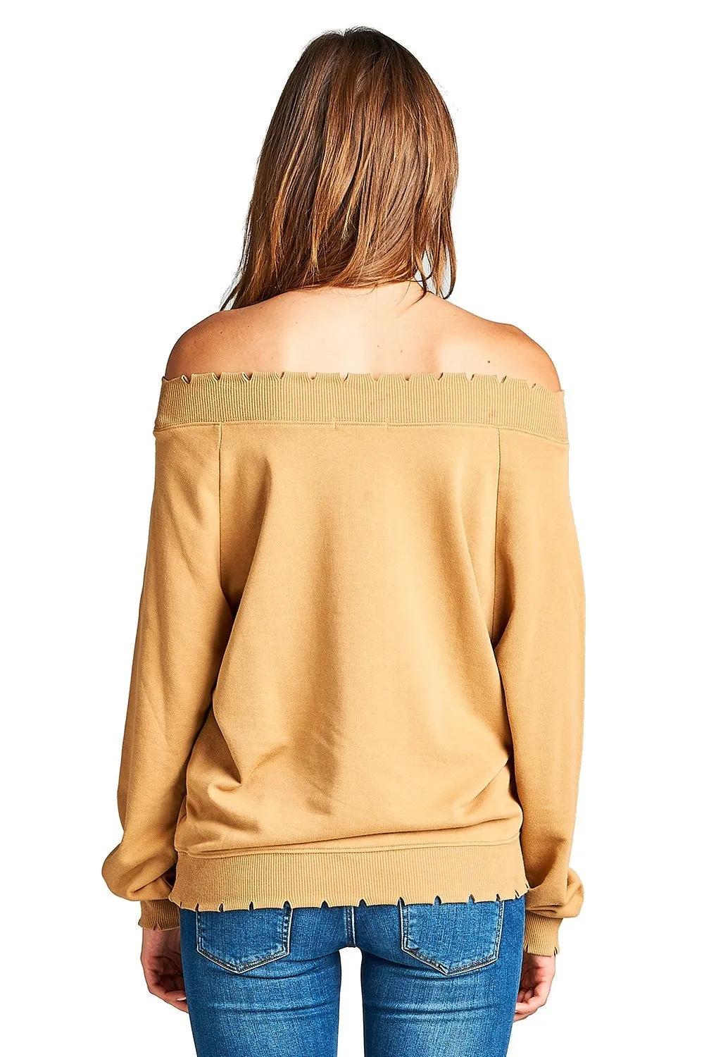 Plain Oversized Long Sleeve Lightly Distressed Ribbed Hem Knit Pullover Sweater Top