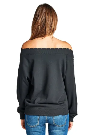 Plain Oversized Long Sleeve Lightly Distressed Ribbed Hem Knit Pullover Sweater Top