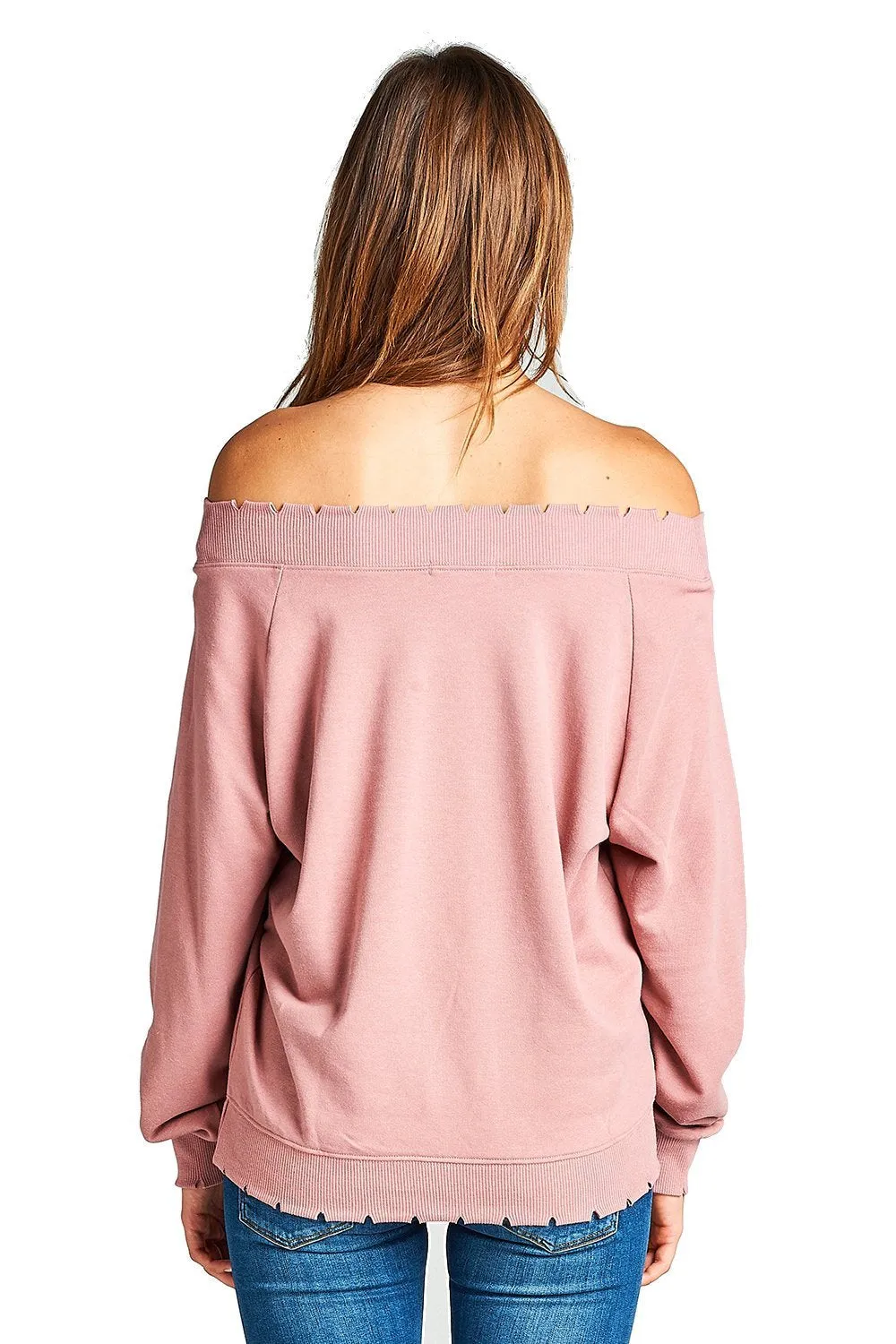 Plain Oversized Long Sleeve Lightly Distressed Ribbed Hem Knit Pullover Sweater Top