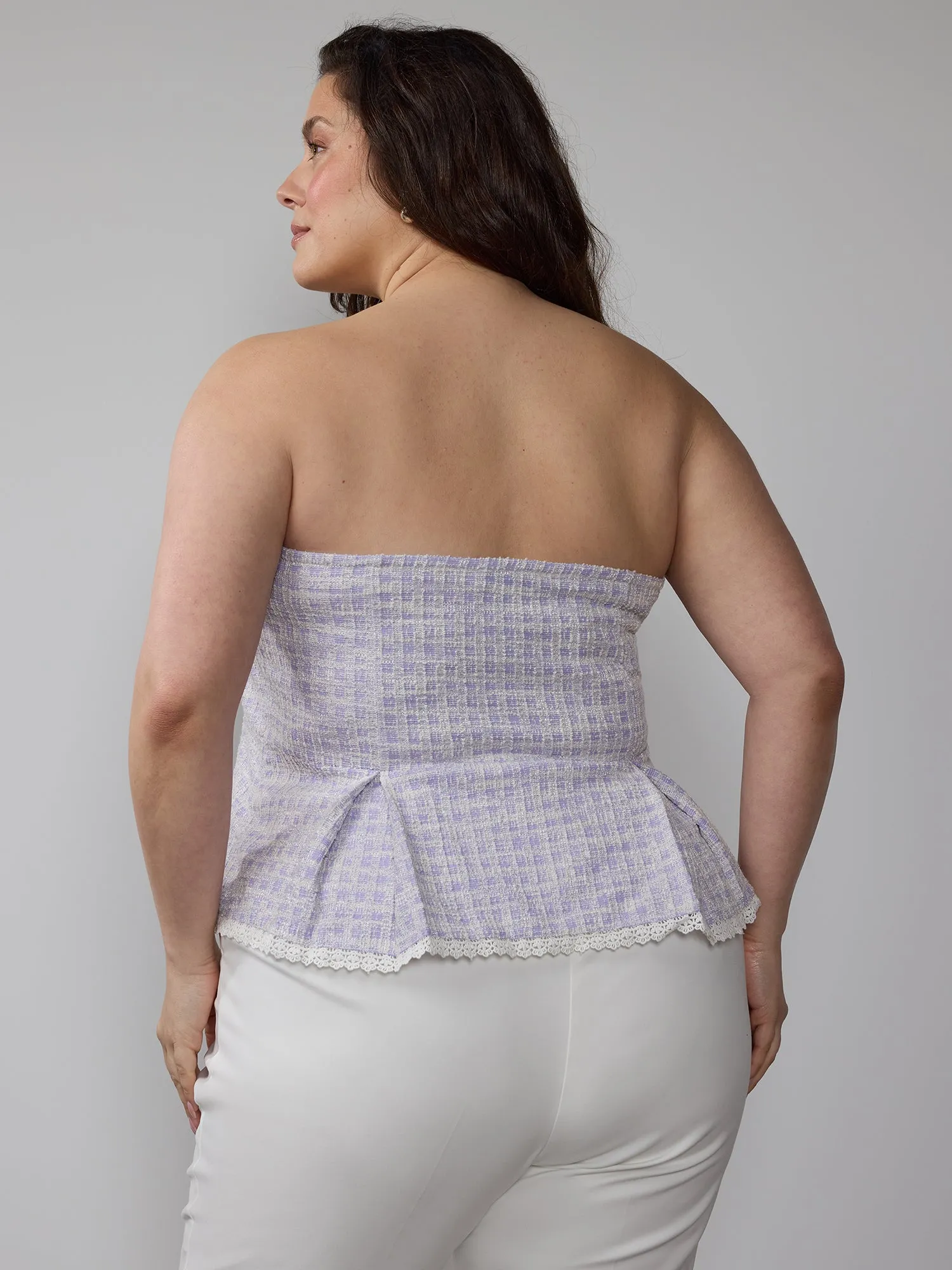 Plus Strapless Tweed Peplum Top