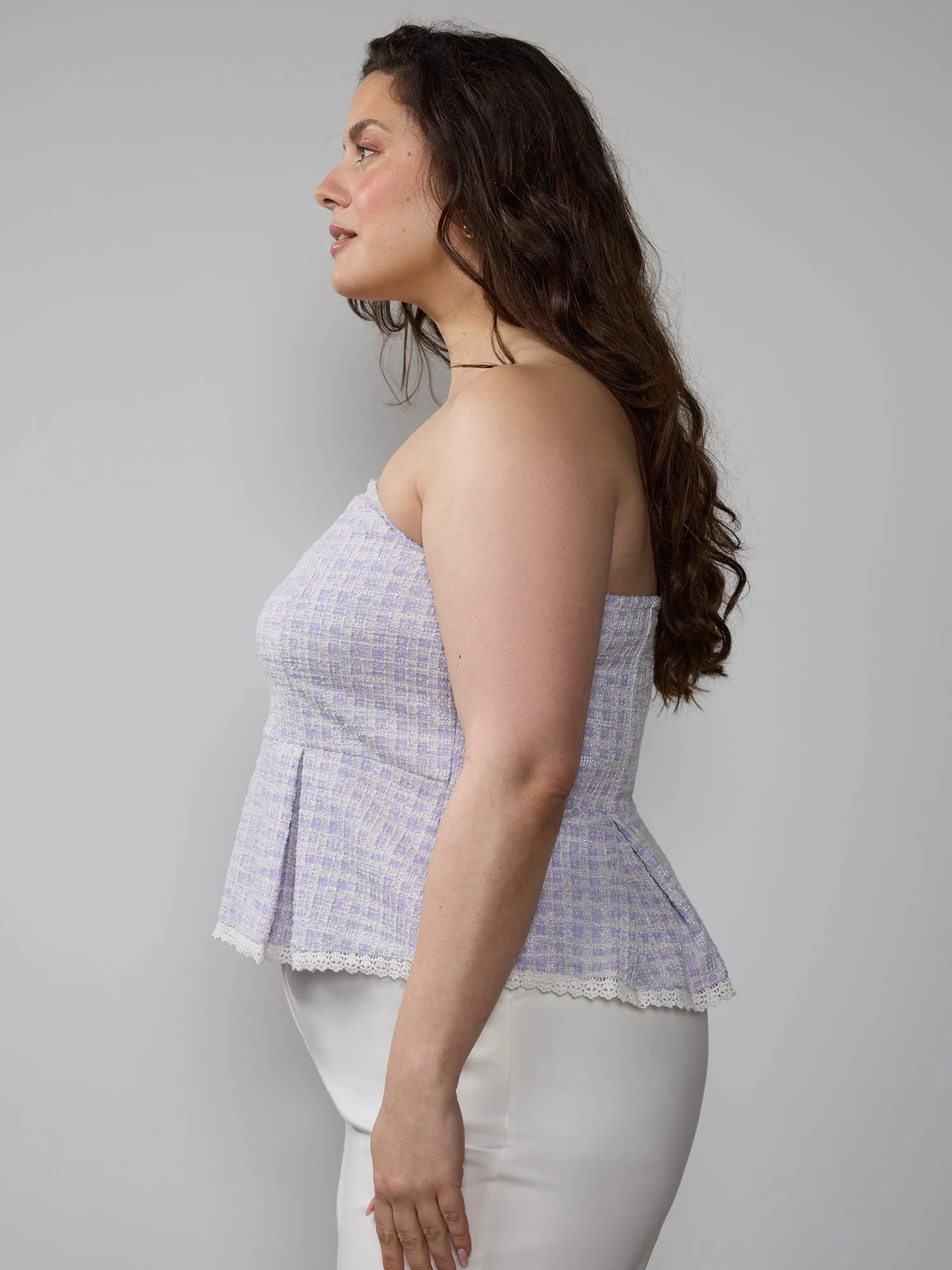 Plus Strapless Tweed Peplum Top