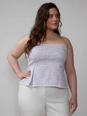 Plus Strapless Tweed Peplum Top