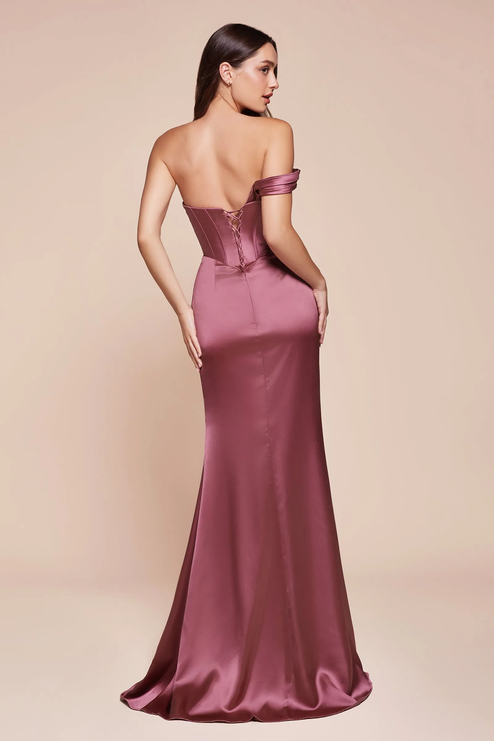Satin Fitted One Shoulder Slit Gown by Ladivine 7448 - Outlet