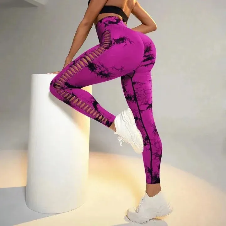 Sexy Hollow Black Seamless Leggings for Women Fitness Yoga Pants