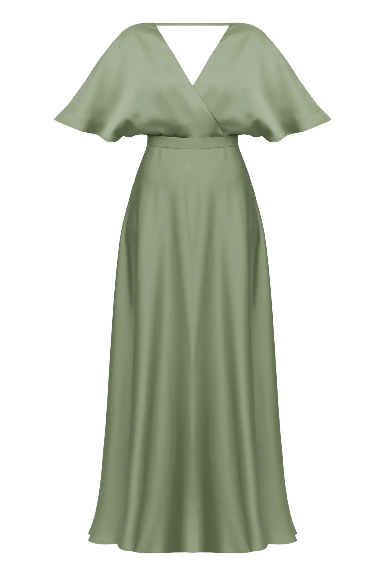SOLENE sage green satin long wedding guest dress