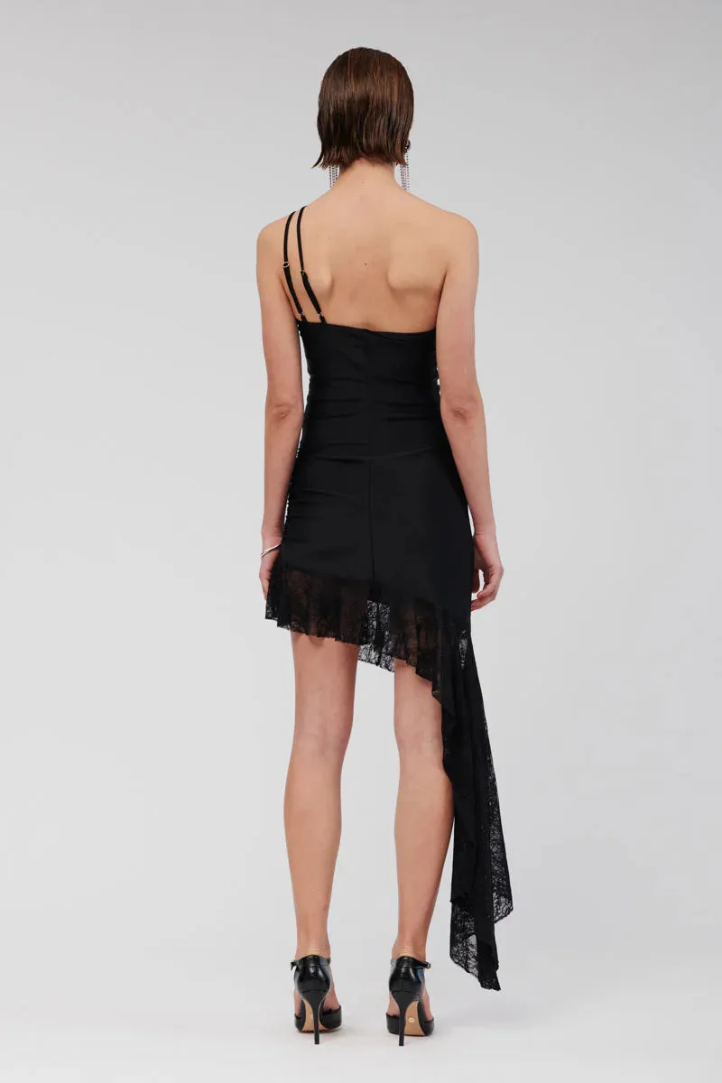 Suboo Cannes Lace Panel One Shoulder Mini Dress - Black