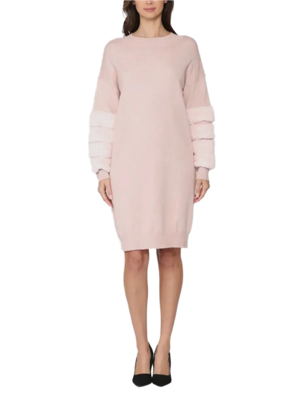 Sweater Knitted Dress with Faux Fur