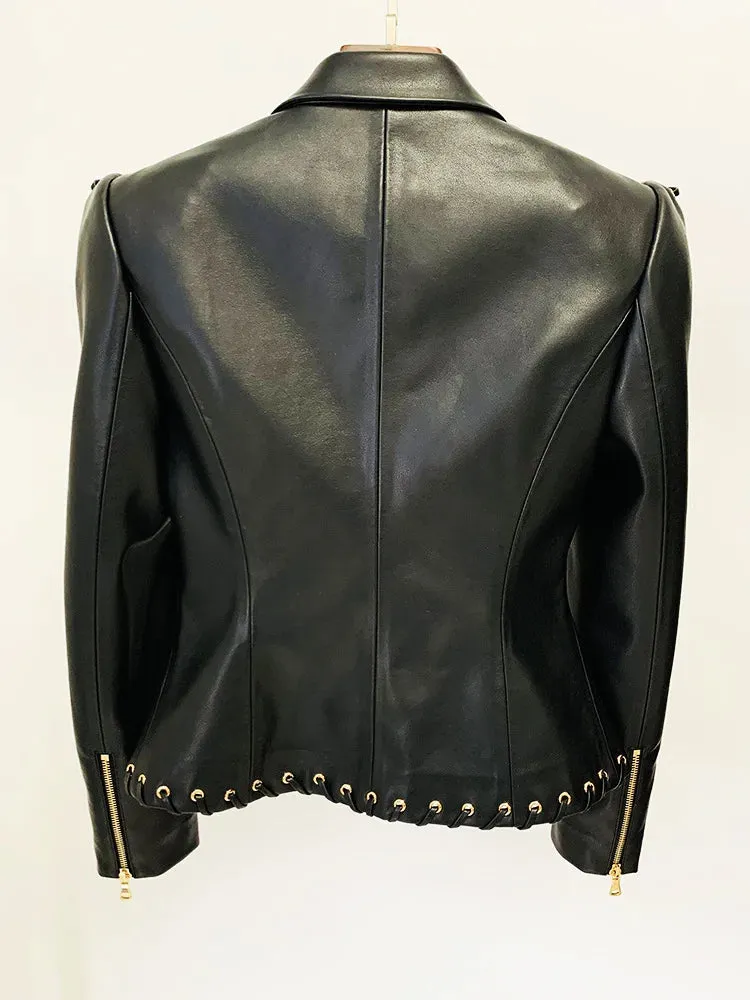 Trend4us Women's Bold Lace-Up Faux Leather Blazer Jacket
