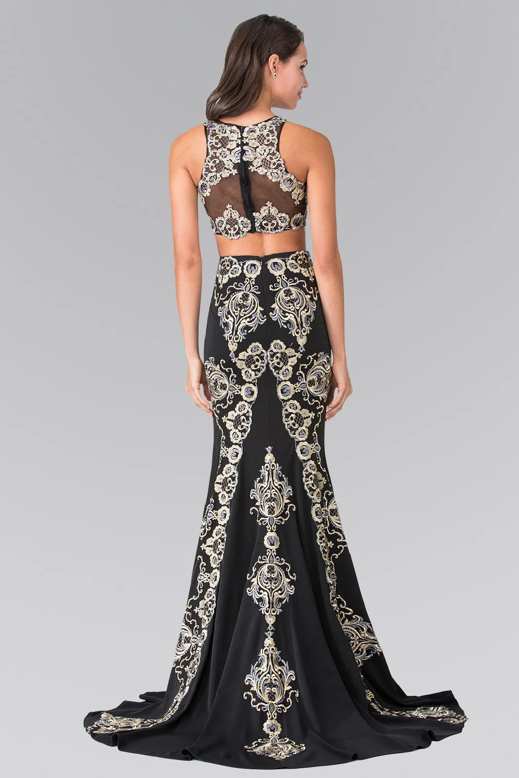Two-Piece Embroidery Jersey Long Dress with Tail GLGL2296
