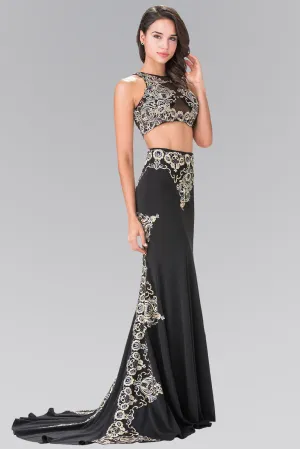 Two-Piece Embroidery Jersey Long Dress with Tail GLGL2296