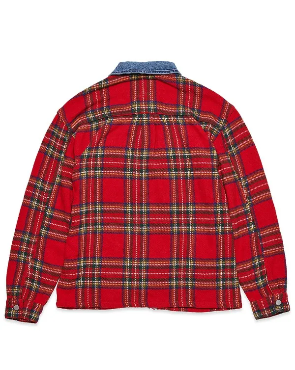 UNISEX FLANNEL SHACKET WITH DENIM CONTRAST
