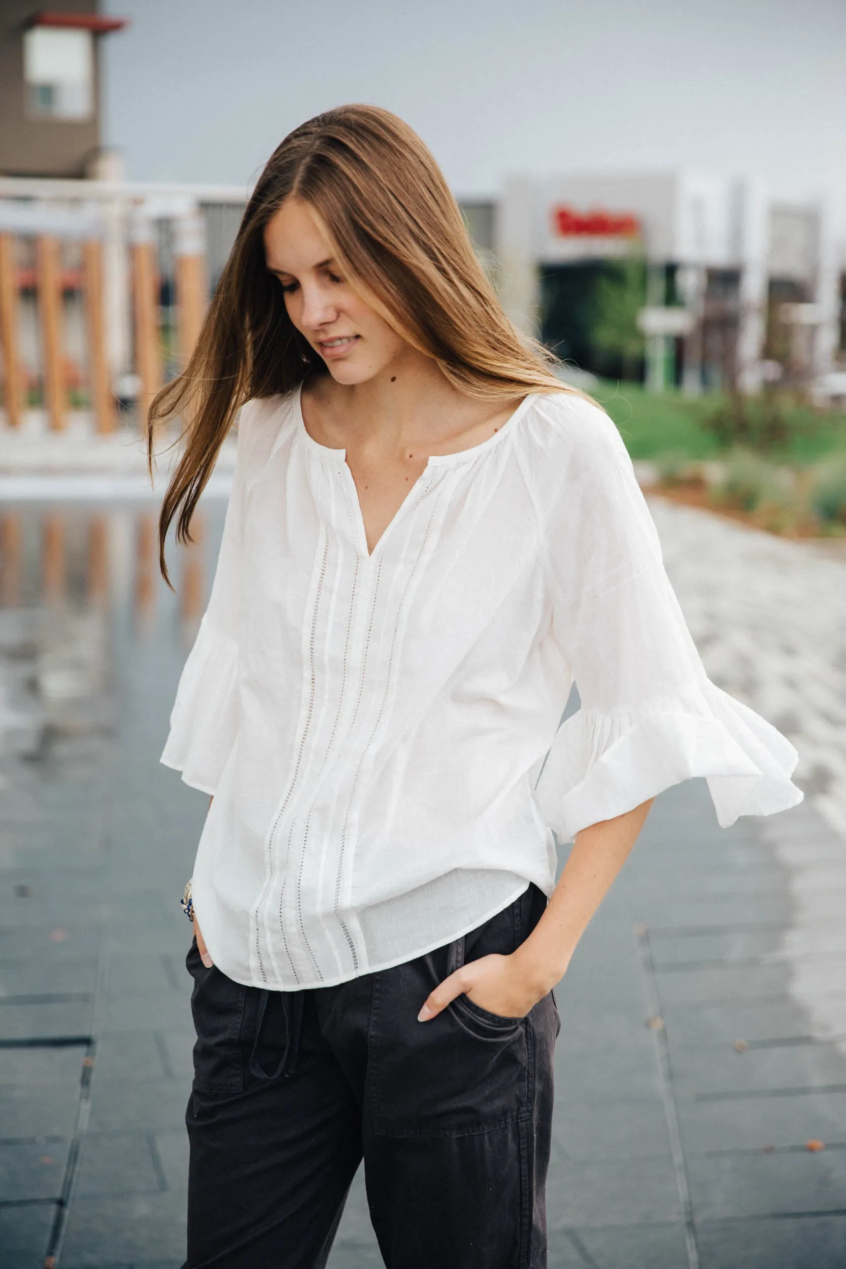 Velvet by Graham & Spencer Celina Cotton Voile Pleated Top
