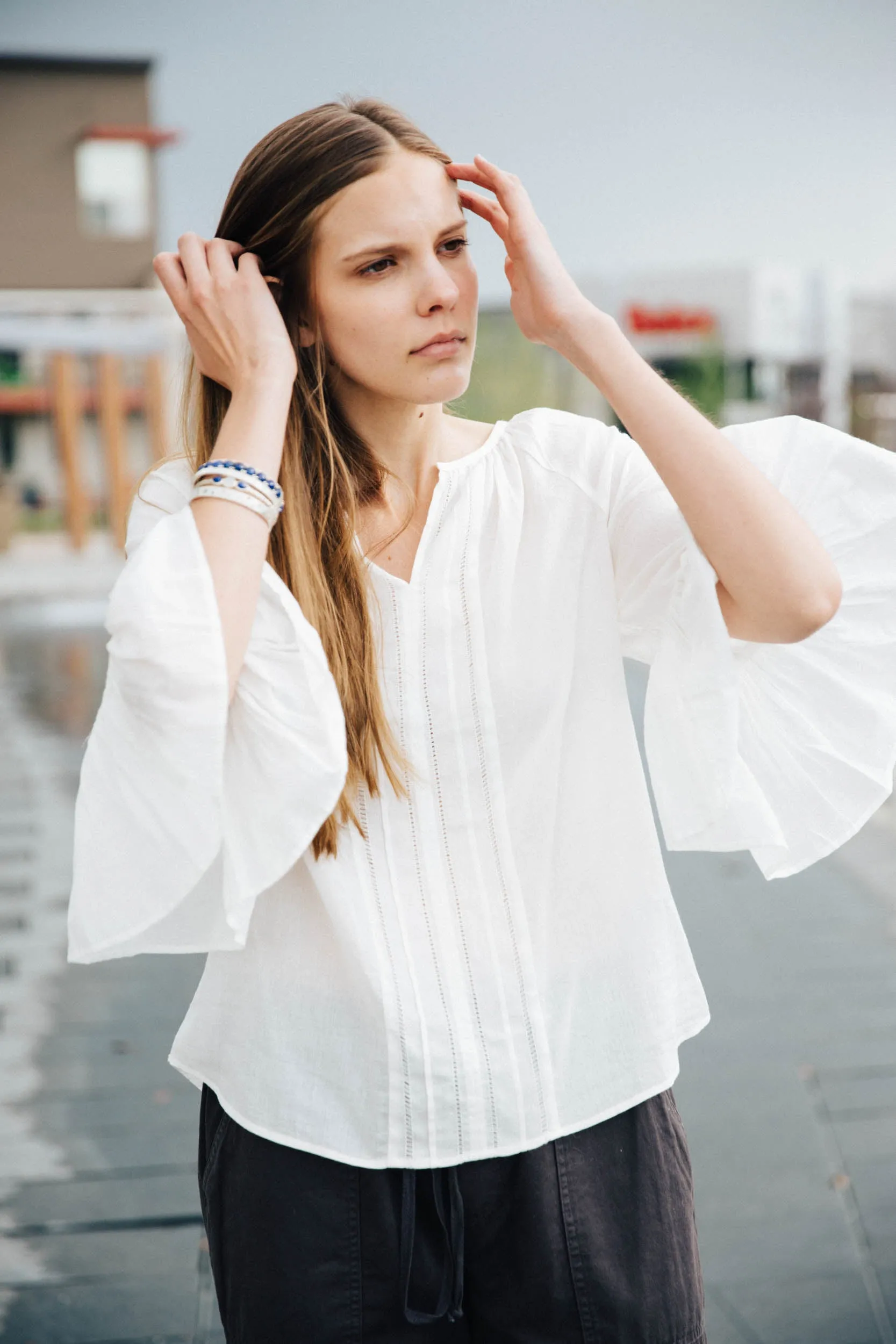 Velvet by Graham & Spencer Celina Cotton Voile Pleated Top
