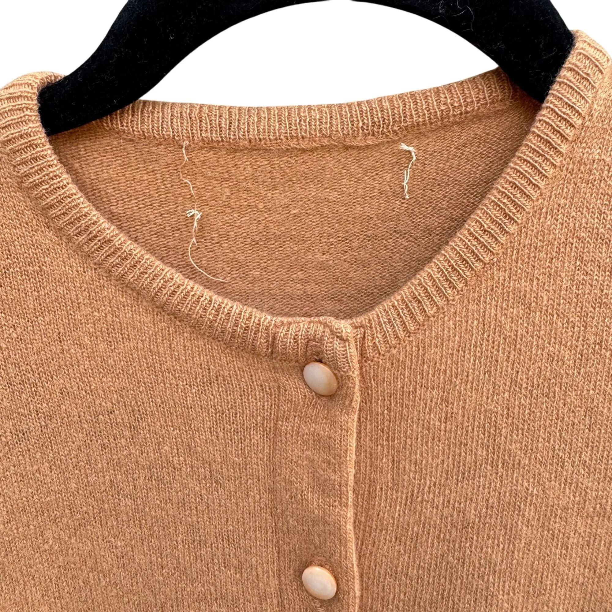 Vintage Womens Camel Button-Up Cashmere Wool Crew Neck Cardigan Knit Sweater S