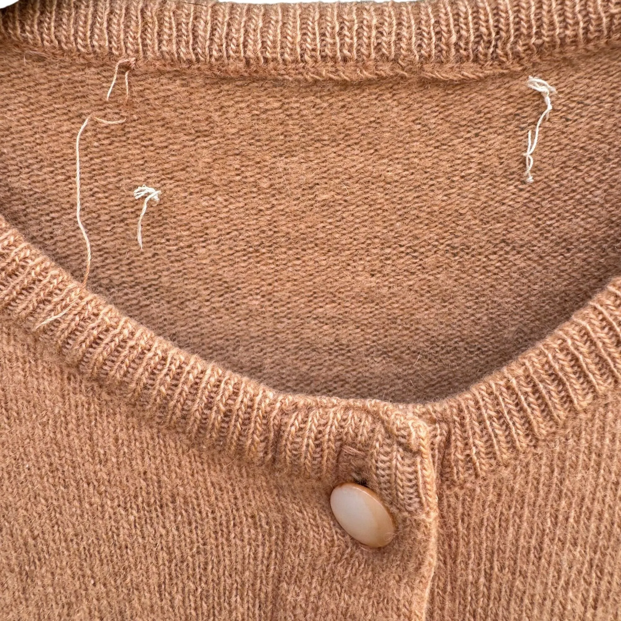 Vintage Womens Camel Button-Up Cashmere Wool Crew Neck Cardigan Knit Sweater S