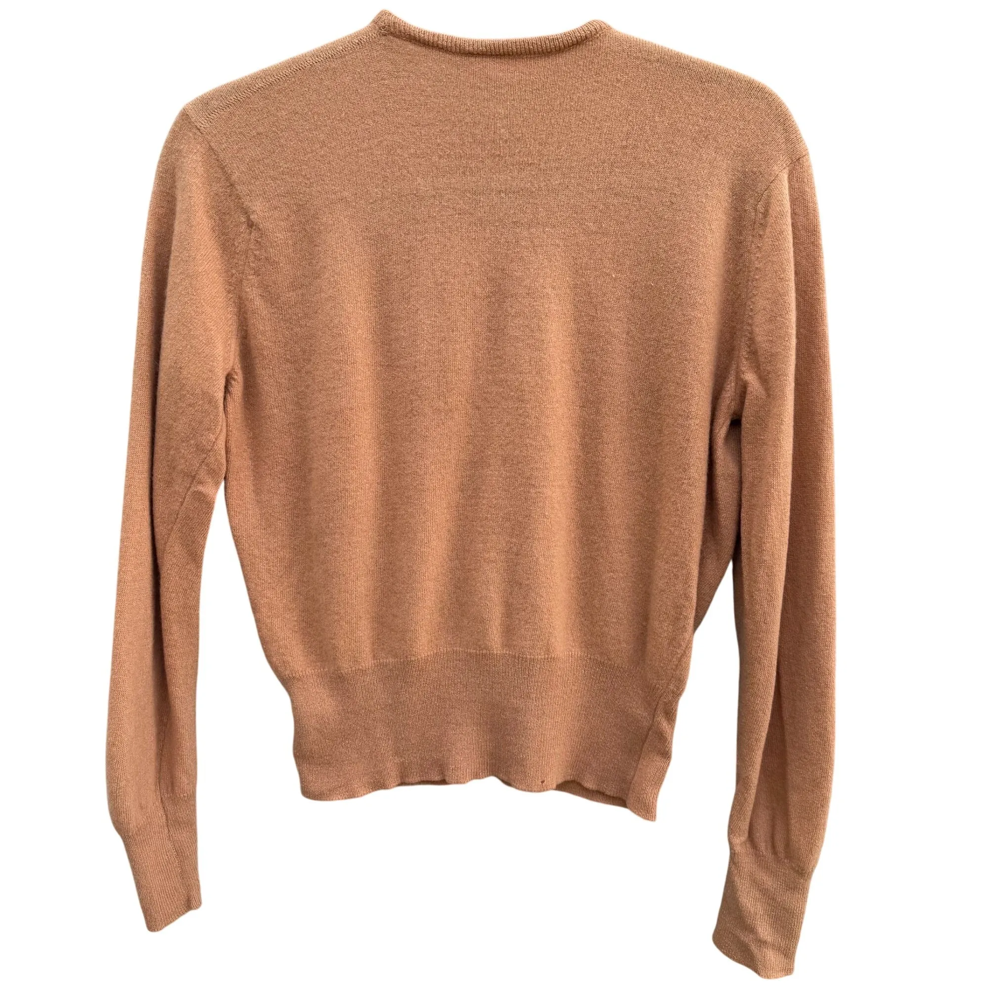 Vintage Womens Camel Button-Up Cashmere Wool Crew Neck Cardigan Knit Sweater S