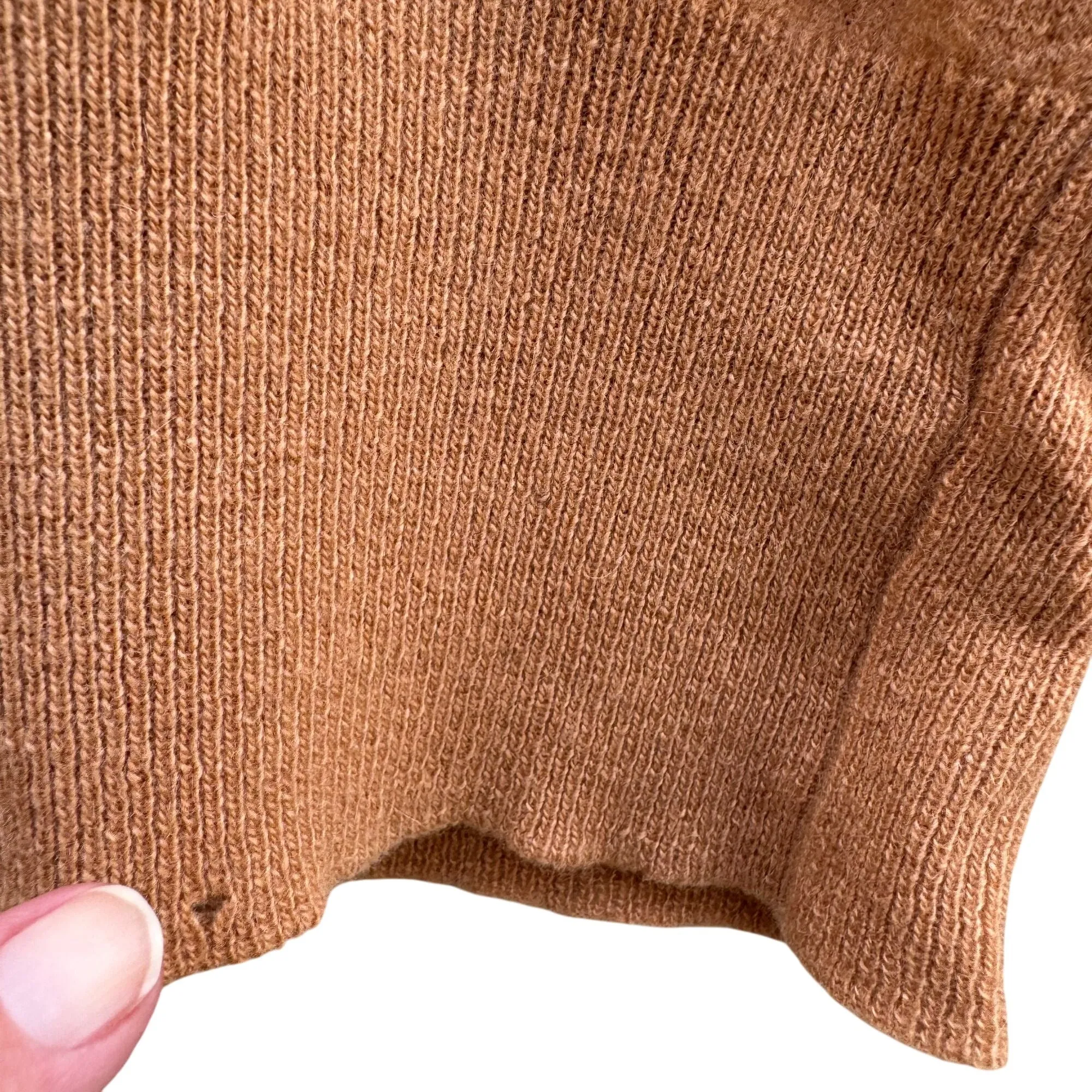 Vintage Womens Camel Button-Up Cashmere Wool Crew Neck Cardigan Knit Sweater S