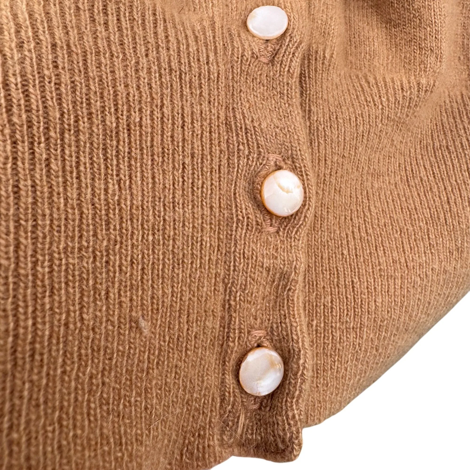 Vintage Womens Camel Button-Up Cashmere Wool Crew Neck Cardigan Knit Sweater S