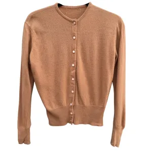 Vintage Womens Camel Button-Up Cashmere Wool Crew Neck Cardigan Knit Sweater S