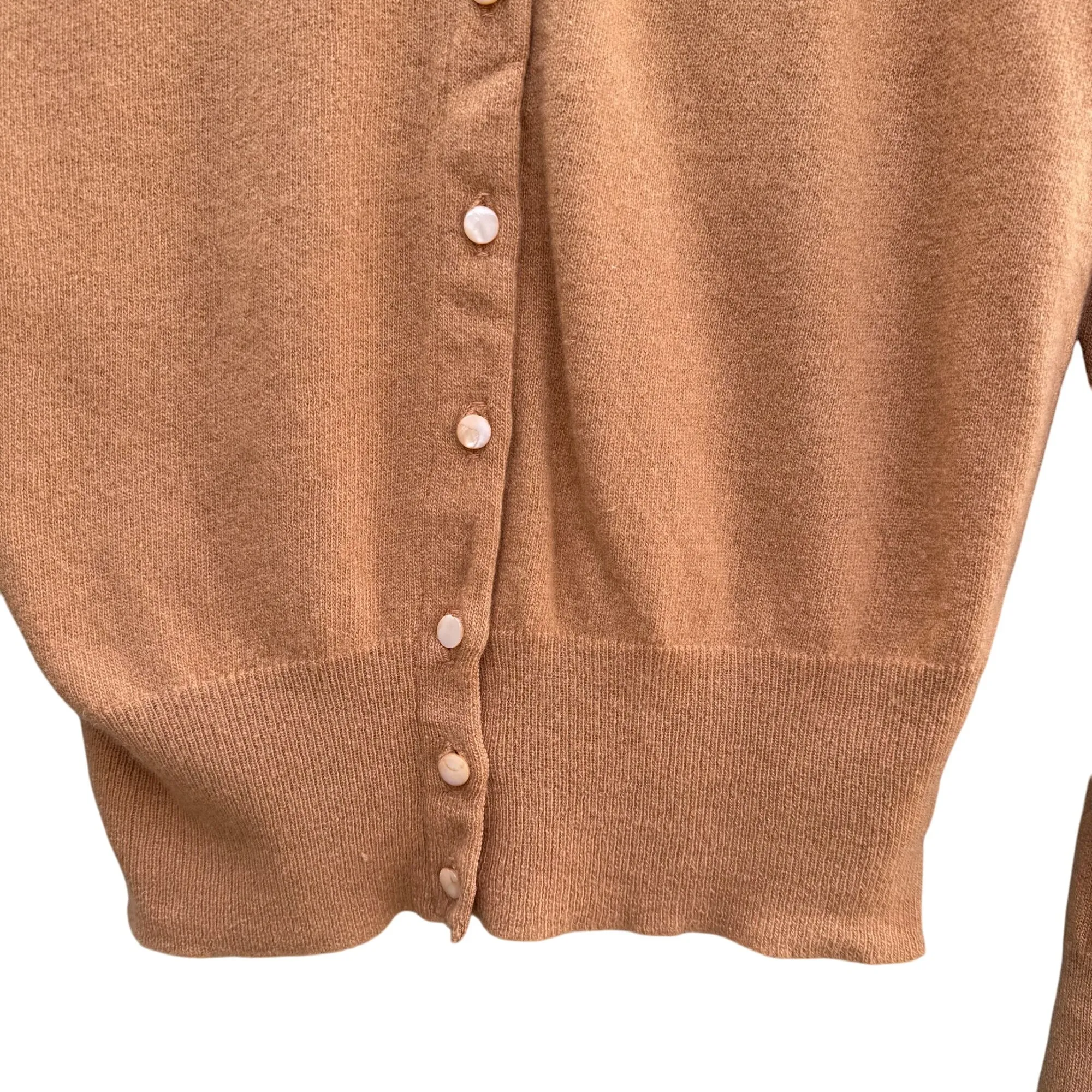 Vintage Womens Camel Button-Up Cashmere Wool Crew Neck Cardigan Knit Sweater S