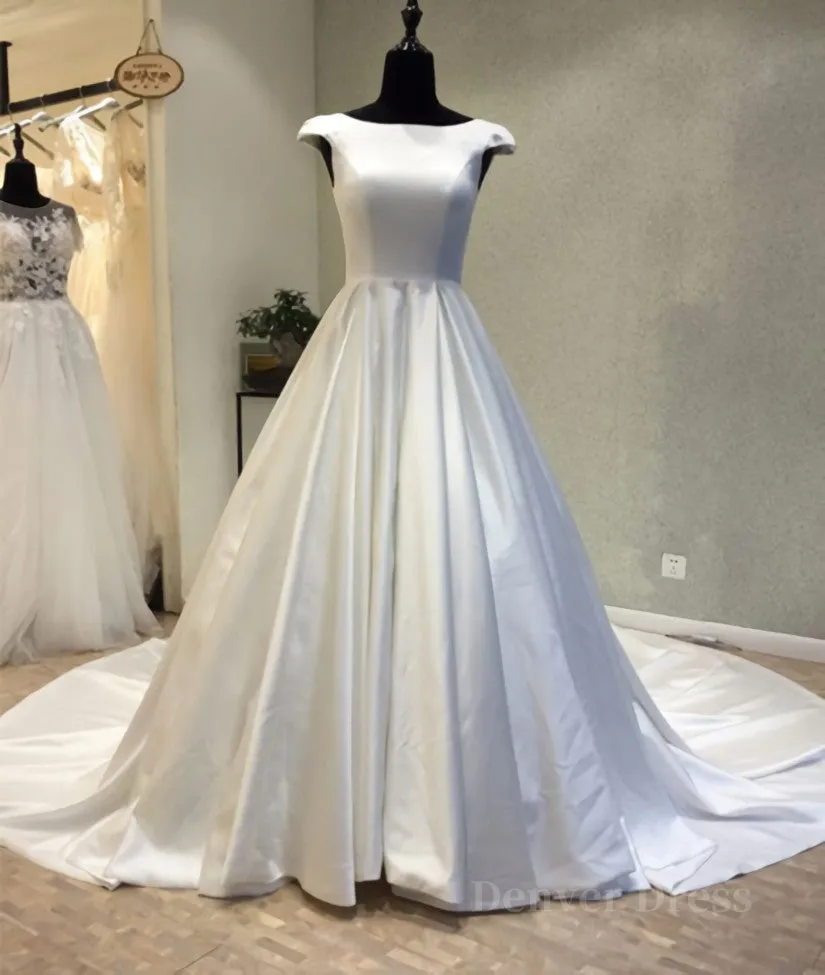 White round neck satin long prom gown evening dress