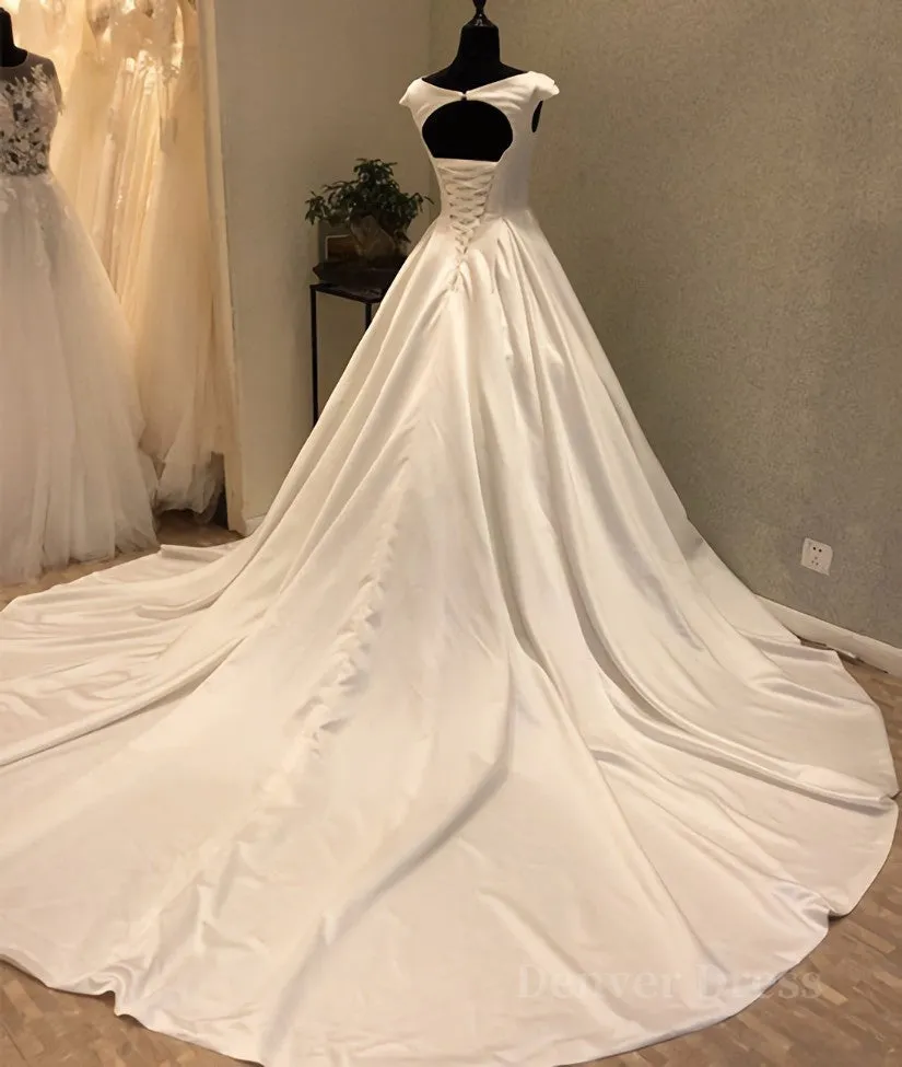 White round neck satin long prom gown evening dress