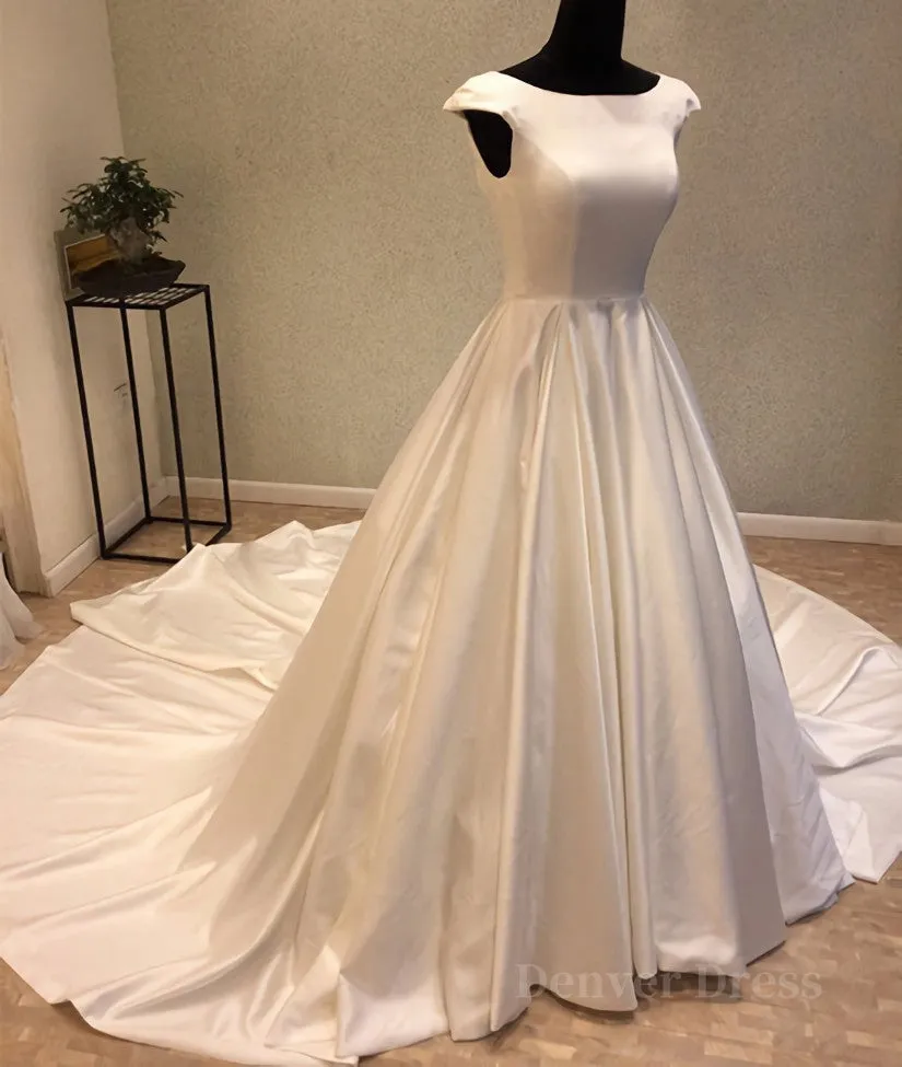 White round neck satin long prom gown evening dress
