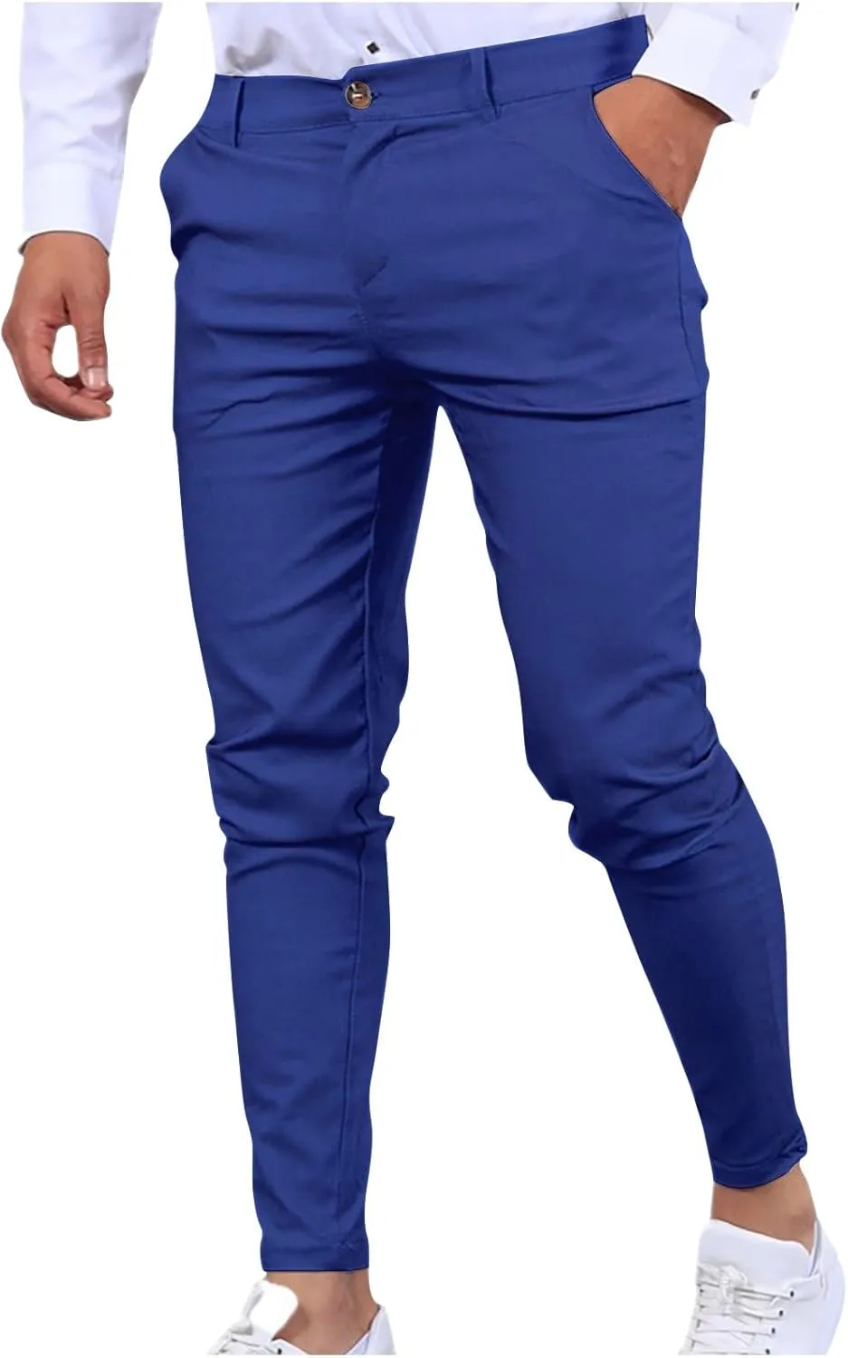 wodceeke Business Skinny Pants for Men Zipper High Waist Solid Color Pants Casual Stretchy Tapered Suit Trousers with Pocket