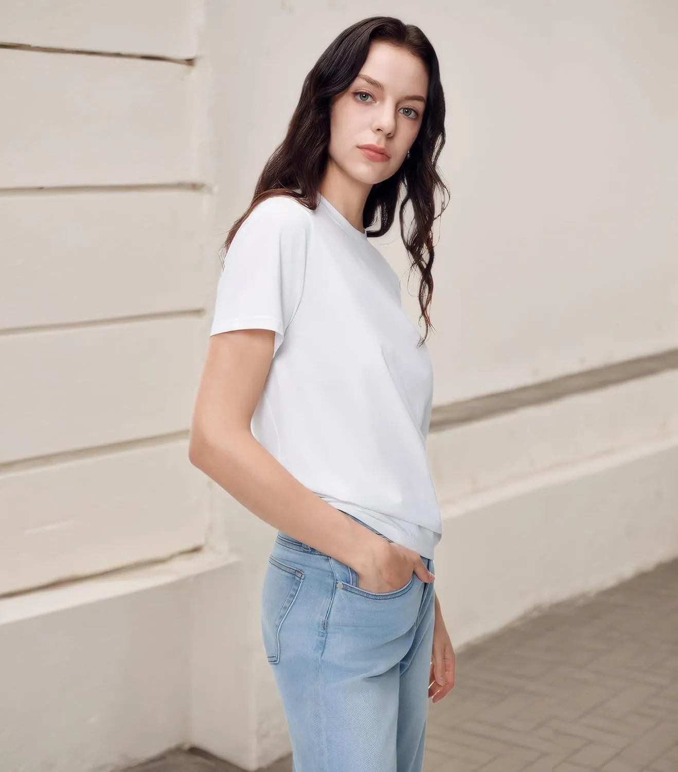 Women Short Sleeve T-Shirt Casual Blouse Cool Trendy Cotton Sorona Basic Top Summer Solid Color Outfits Clothes