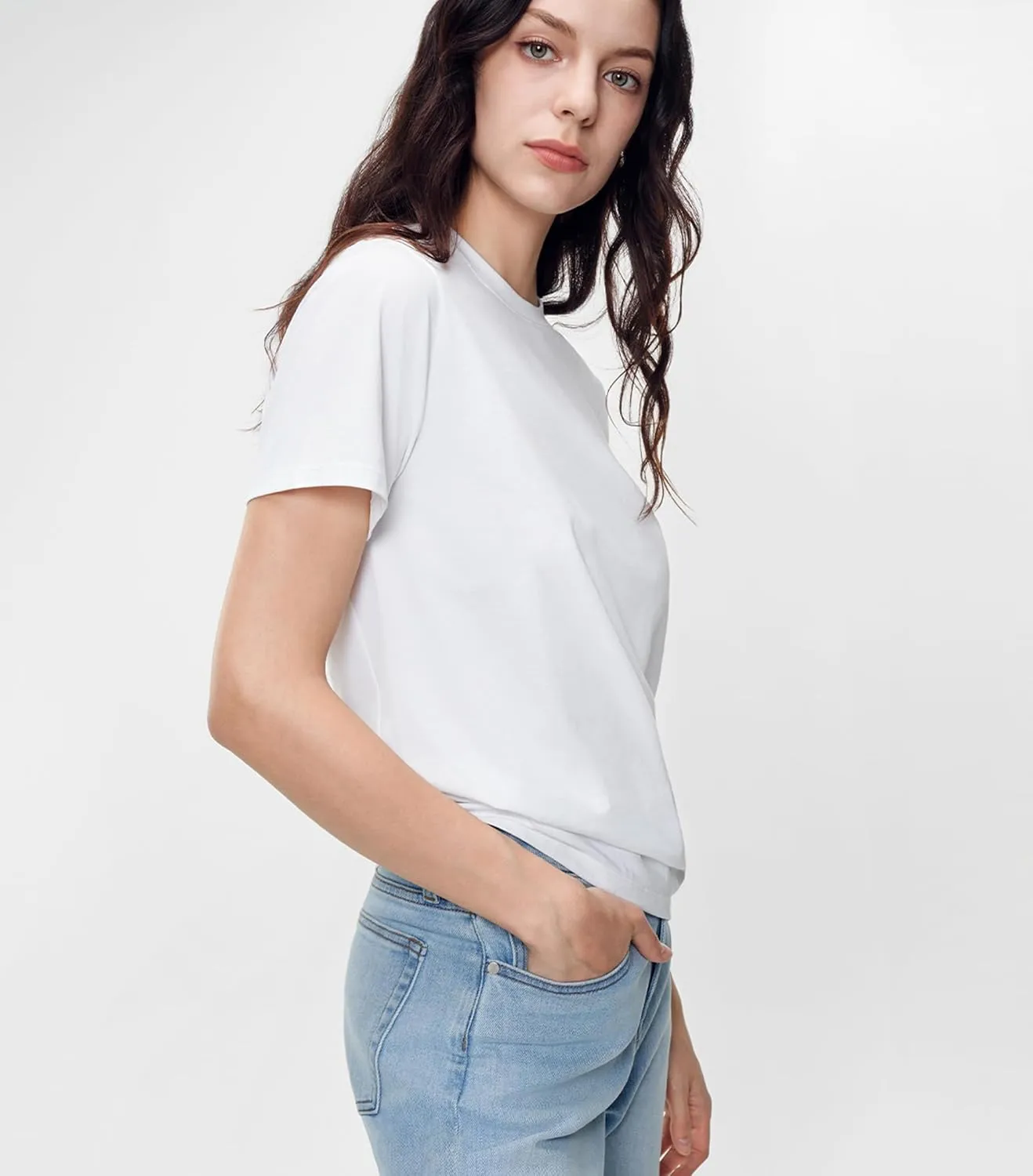 Women Short Sleeve T-Shirt Casual Blouse Cool Trendy Cotton Sorona Basic Top Summer Solid Color Outfits Clothes