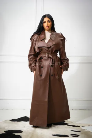 Women's Cora Full Length Leather Trench [Brown]