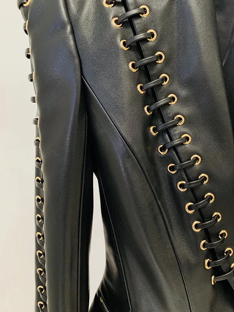 Women's Faux Leather Fitted Blazer Gothic Black Rocker Style with Straps