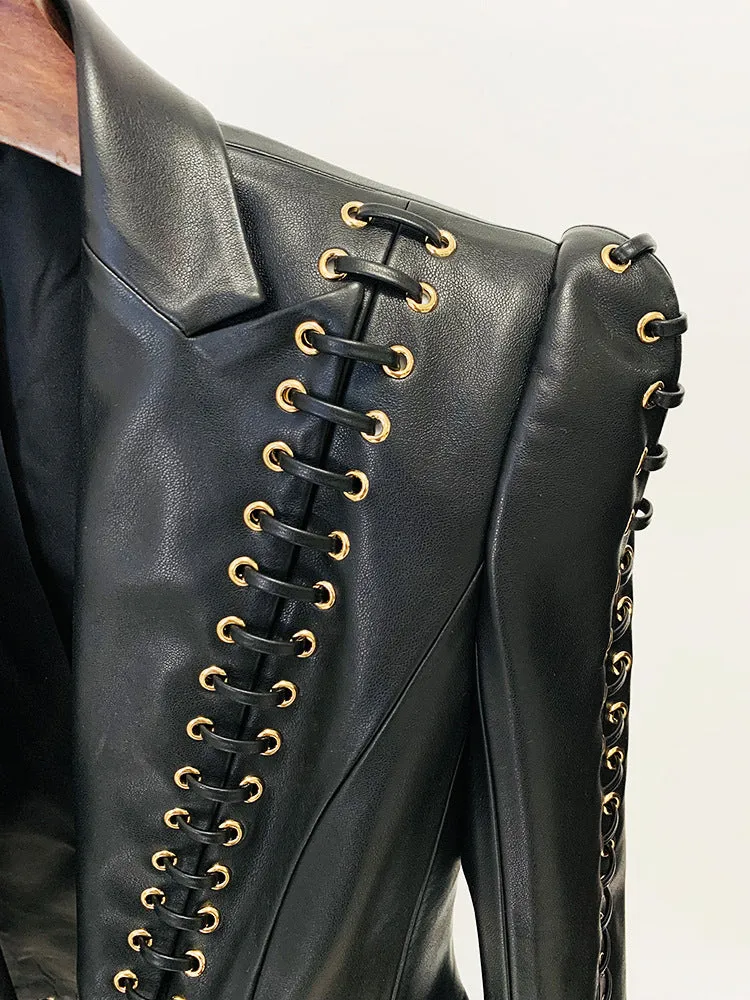 Women's Faux Leather Fitted Blazer Gothic Black Rocker Style with Straps