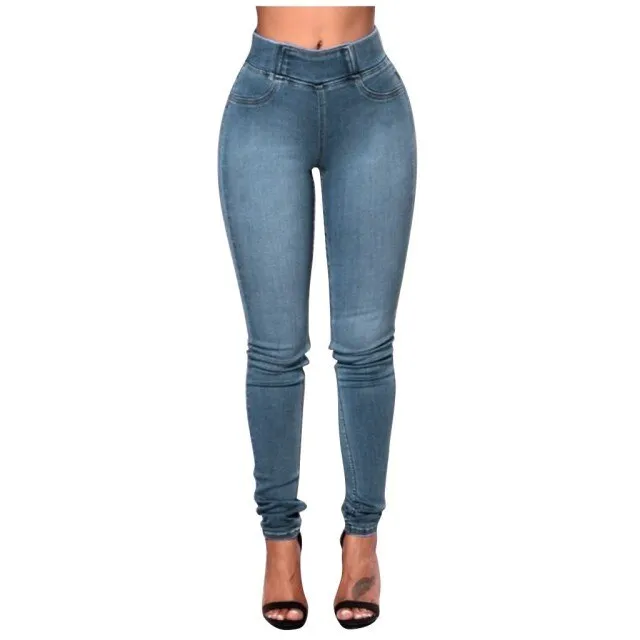 Women`s High Waist Basic Casual Fashion Stretch Skinny Denim Jean Trousers For Women Plain Elastic Waist Tight pencil pants