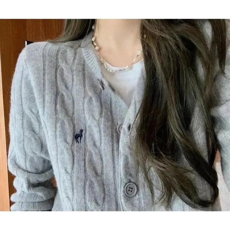 Women's Knit Cashmere Round Neck Cardigan Sweater