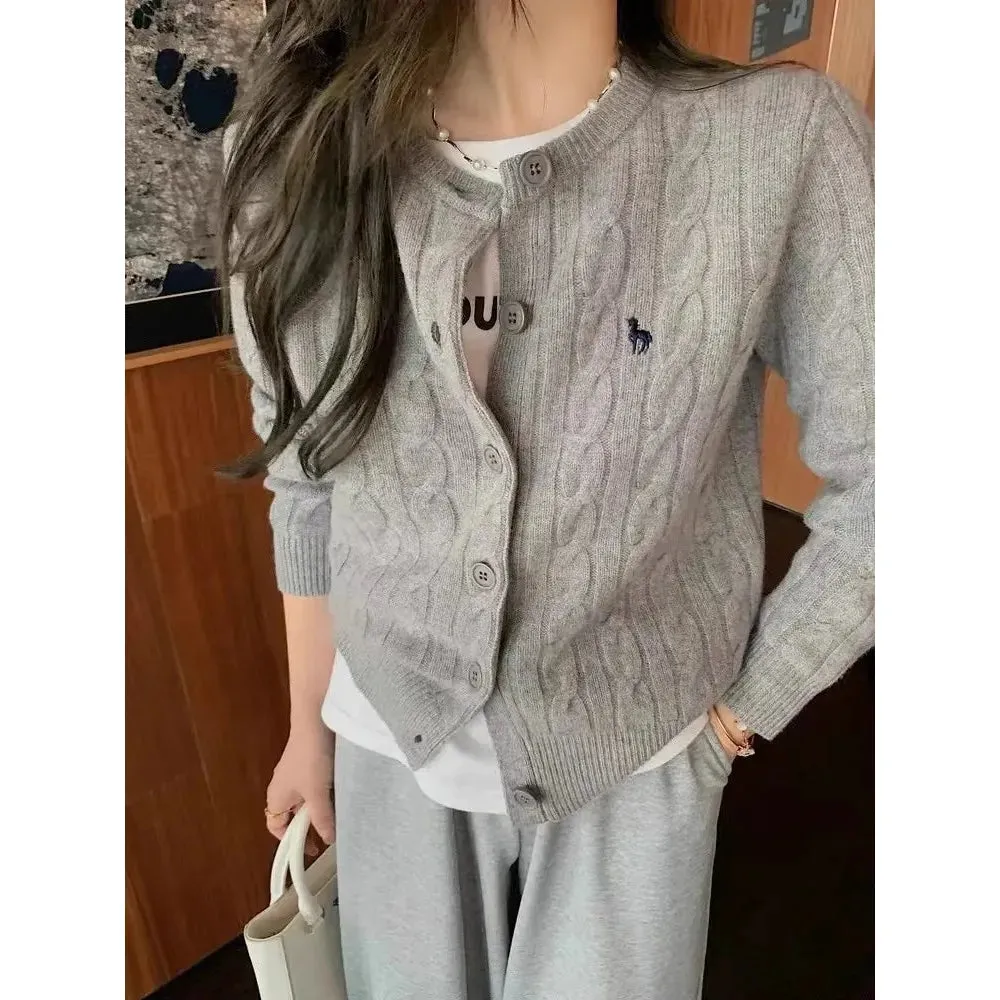 Women's Knit Cashmere Round Neck Cardigan Sweater