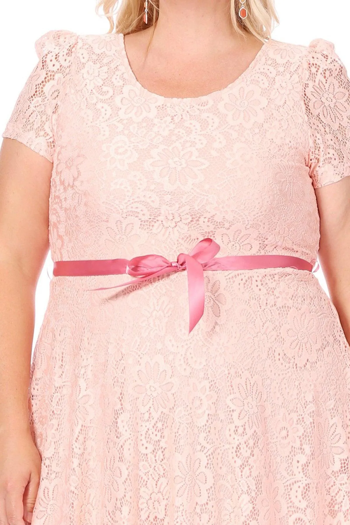 Women's Plus Size Lace Short Sleeve Party Midi Dress