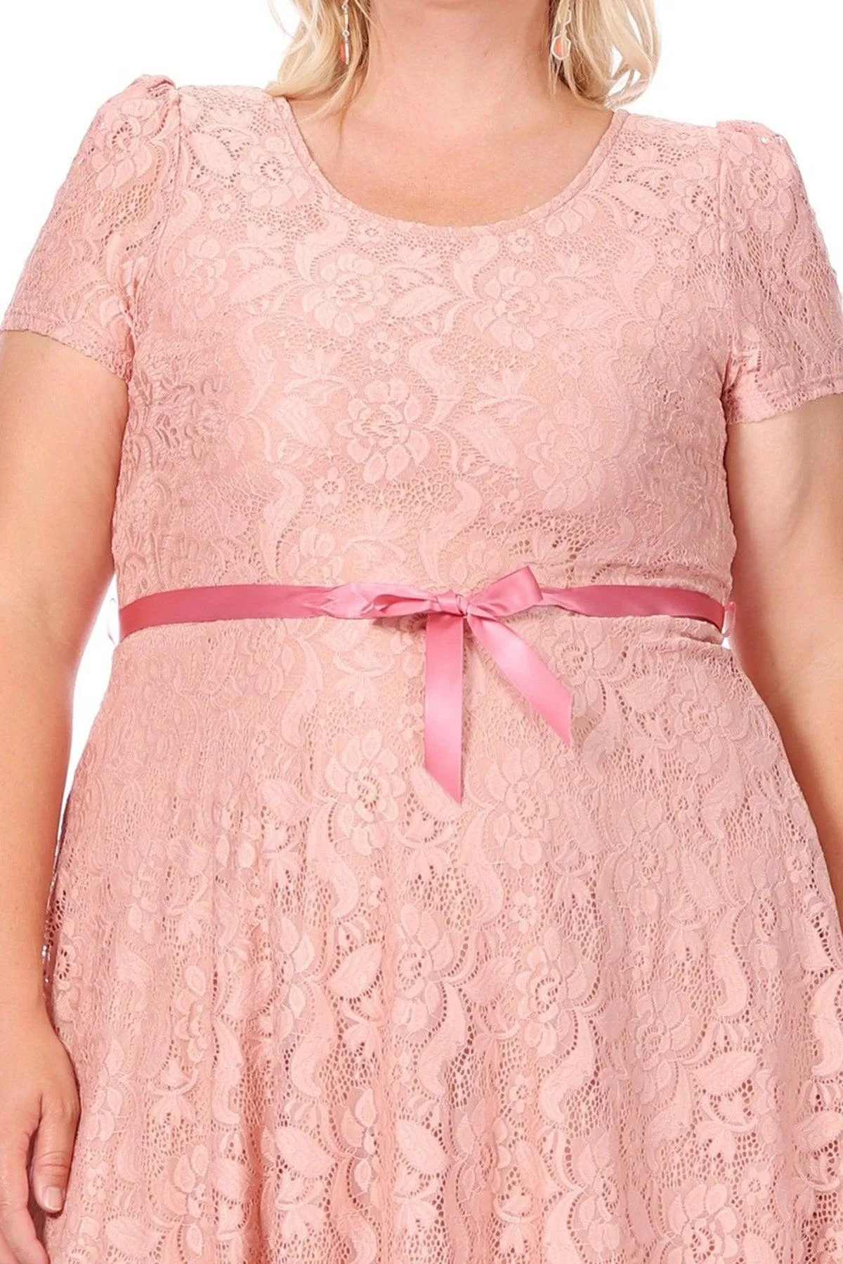 Women's Plus Size Lace Short Sleeve Party Midi Dress