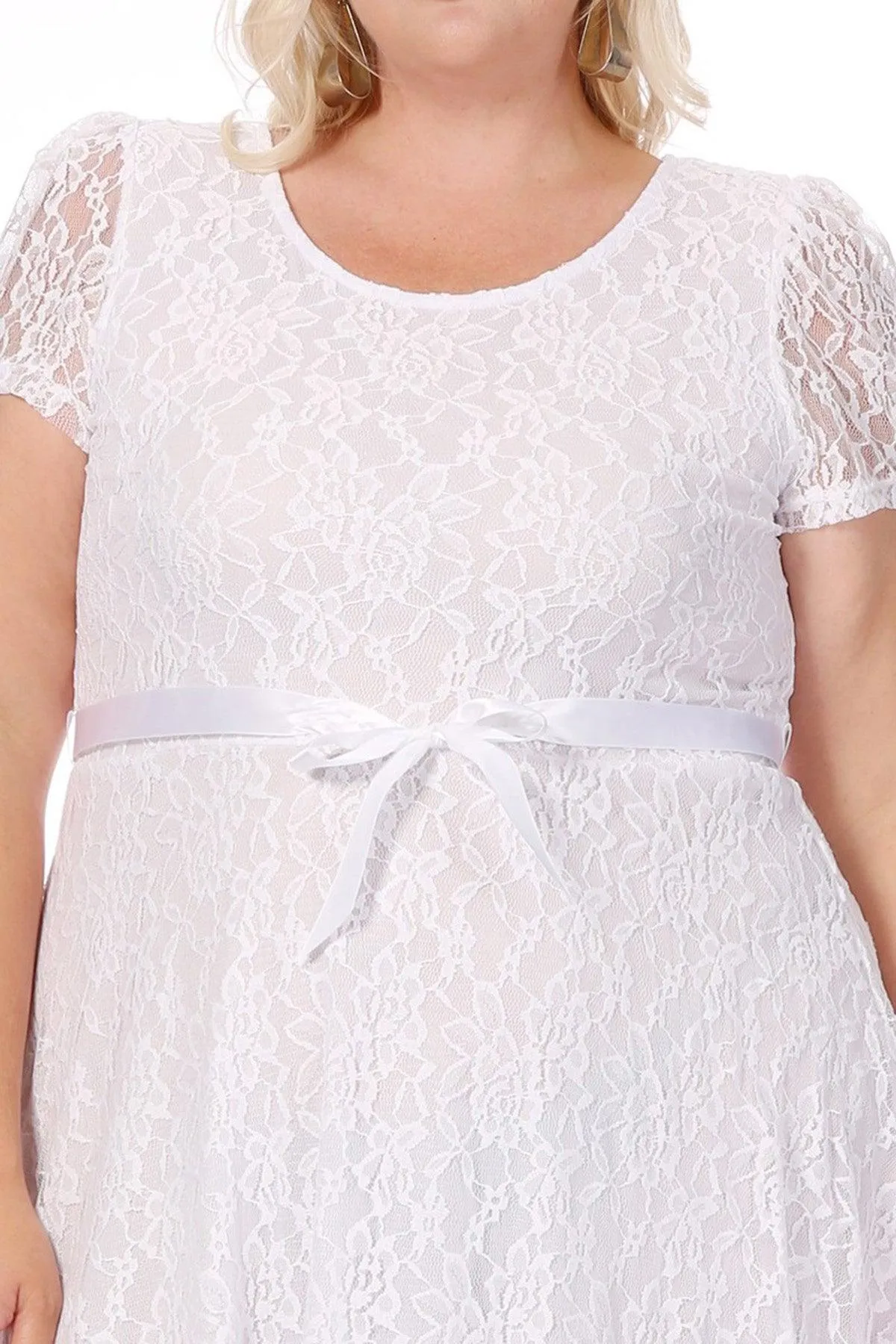 Women's Plus Size Lace Short Sleeve Party Midi Dress