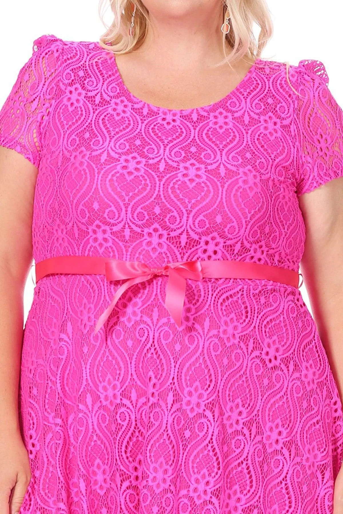 Women's Plus Size Lace Short Sleeve Party Midi Dress